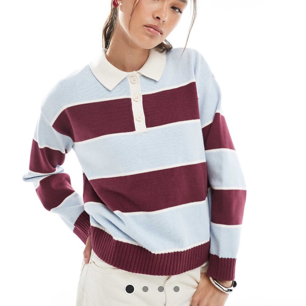 Cotton On long sleeve polo top in sour cherry